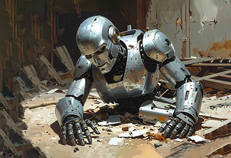 picture of a robot climbing out of a hole