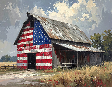 image of a barn with a flag painted on its side