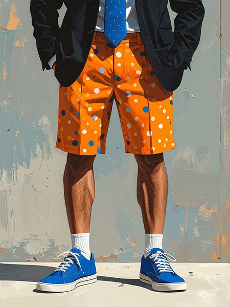 
				   painting of a man in a suit wearing silly socks
			