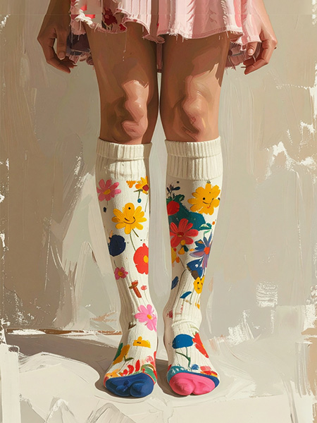 
				   painting of a woman wearing silly socks
			