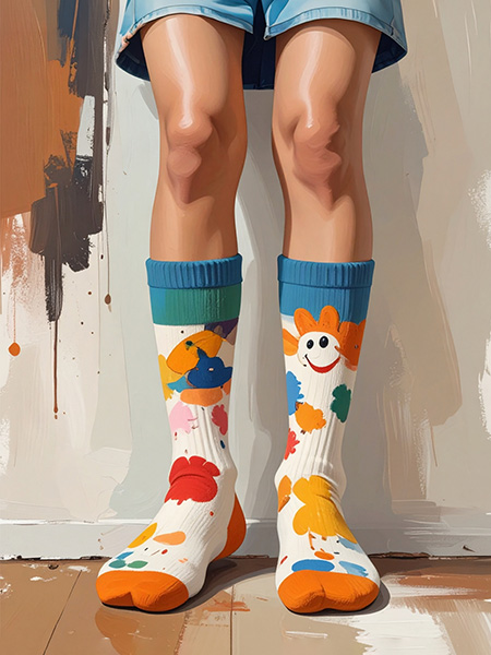 
				   painting of a girl wearing silly socks
			