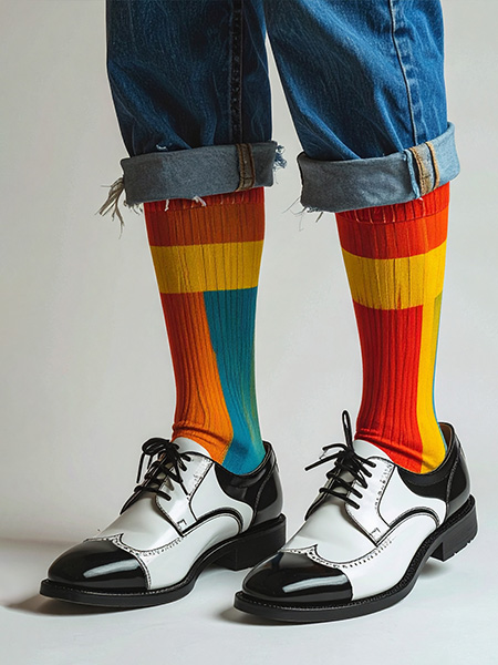 
				   painting of a man wearing silly socks
			