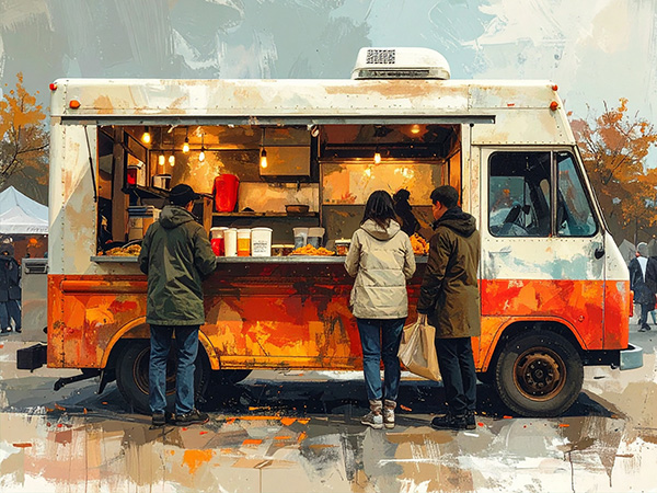 
				   painting of a red food truck 
			